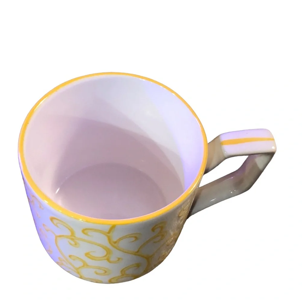 Pier 1 Tea Coffee Cup Yellow Scroll Swirl Dainty Girlfriend Friends Gift Party